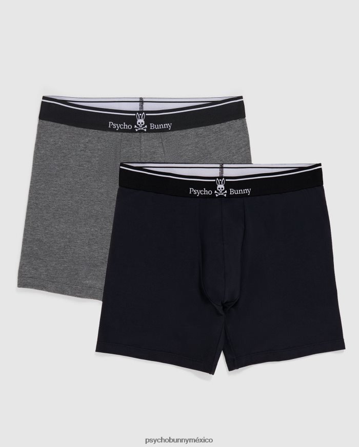 Calzoncillos tipo bóxer de punto liso para hombre, paquete de 2 gris mezclado negroR46422741 Psycho Bunny