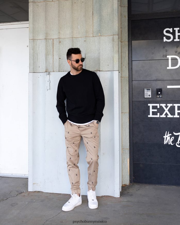 jogging de sarga de algodón con bordado chamers para hombre cañón caquiR46422469 Psycho Bunny