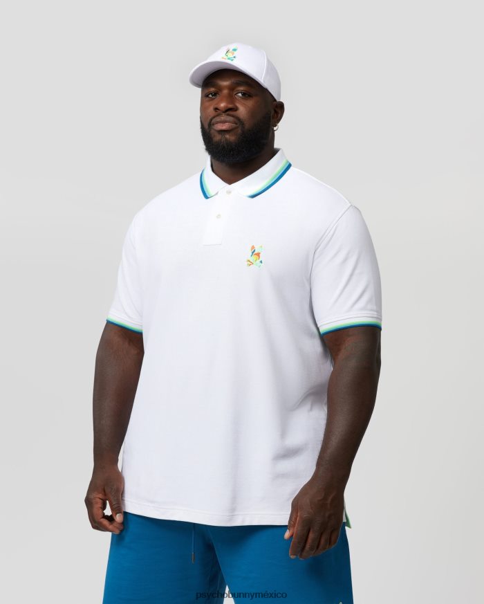 polo a rayas con cuello hilsboro grande y alto para hombre blancoR46422433 Psycho Bunny