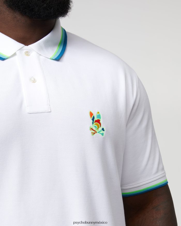polo a rayas con cuello hilsboro grande y alto para hombre blancoR46422433 Psycho Bunny