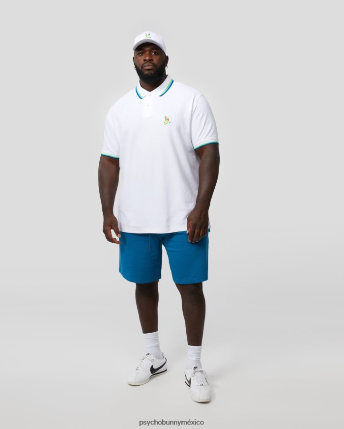 polo a rayas con cuello hilsboro grande y alto para hombre blancoR46422433 Psycho Bunny