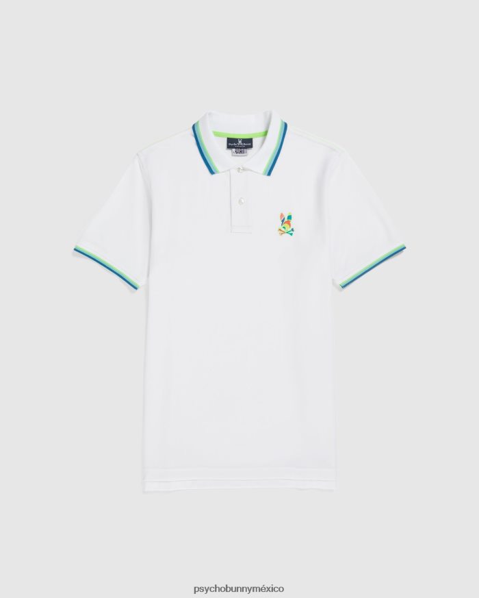 polo a rayas con cuello hilsboro grande y alto para hombre blancoR46422433 Psycho Bunny