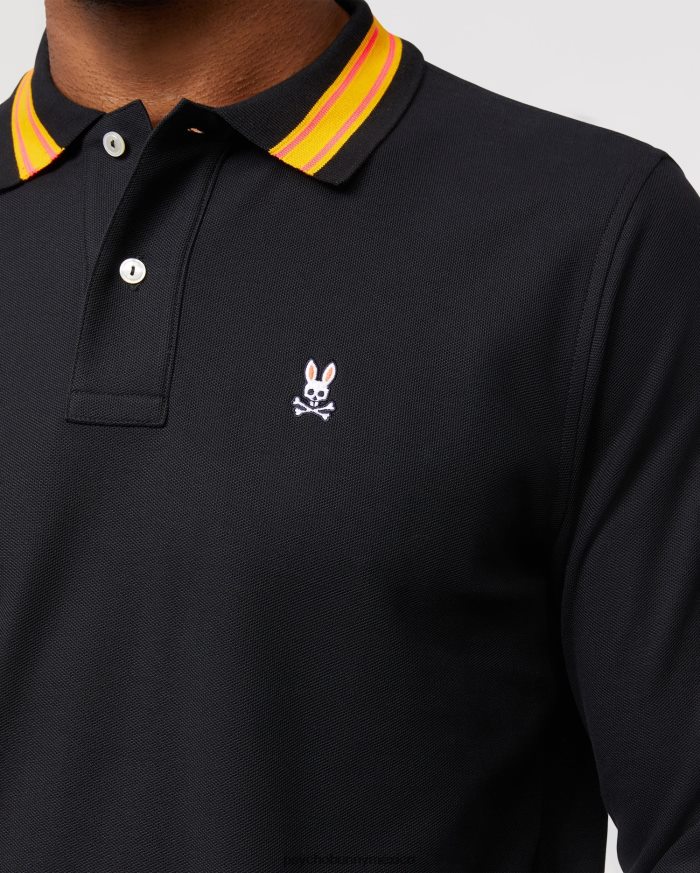 polo de manga larga a rayas con cuello estacada para hombre negroR4642272 Psycho Bunny