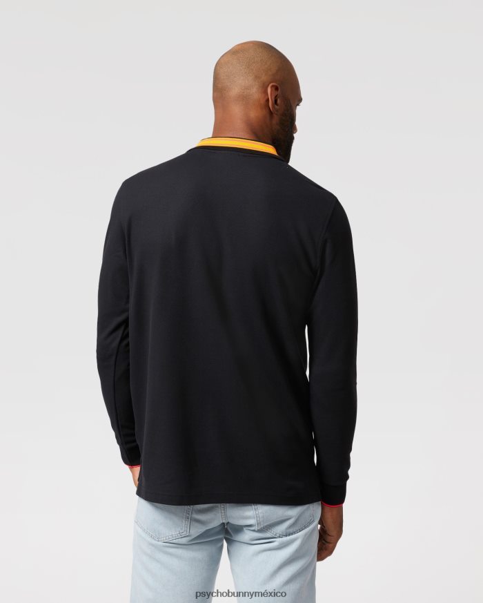 polo de manga larga a rayas con cuello estacada para hombre negroR4642272 Psycho Bunny