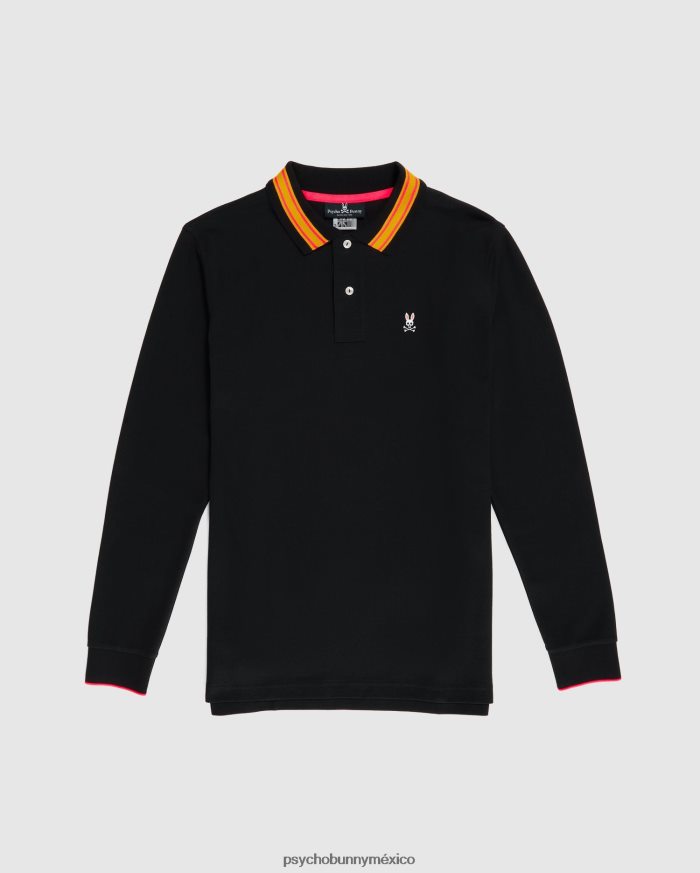 polo de manga larga a rayas con cuello estacada para hombre negroR4642272 Psycho Bunny