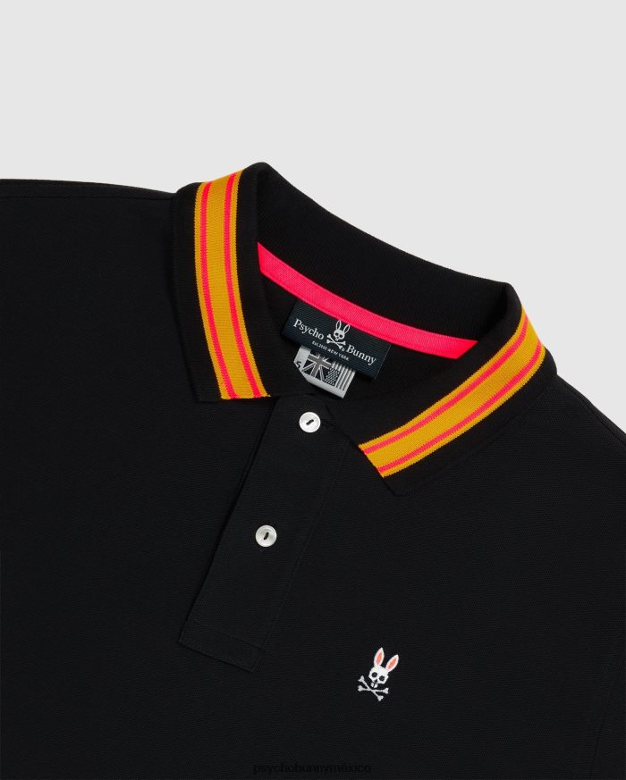 polo de manga larga a rayas con cuello estacada para hombre negroR4642272 Psycho Bunny
