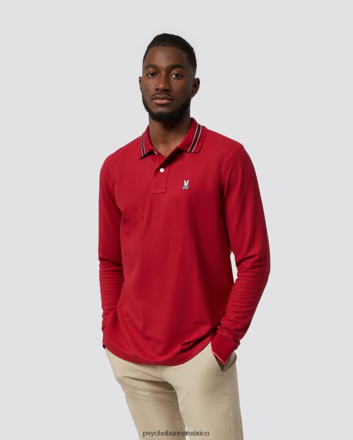 polo de manga larga a rayas con cuello estacada para hombre río rojoR46422104 Psycho Bunny
