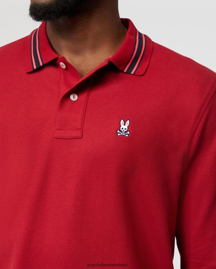 polo de manga larga a rayas con cuello estacada para hombre río rojoR46422104 Psycho Bunny