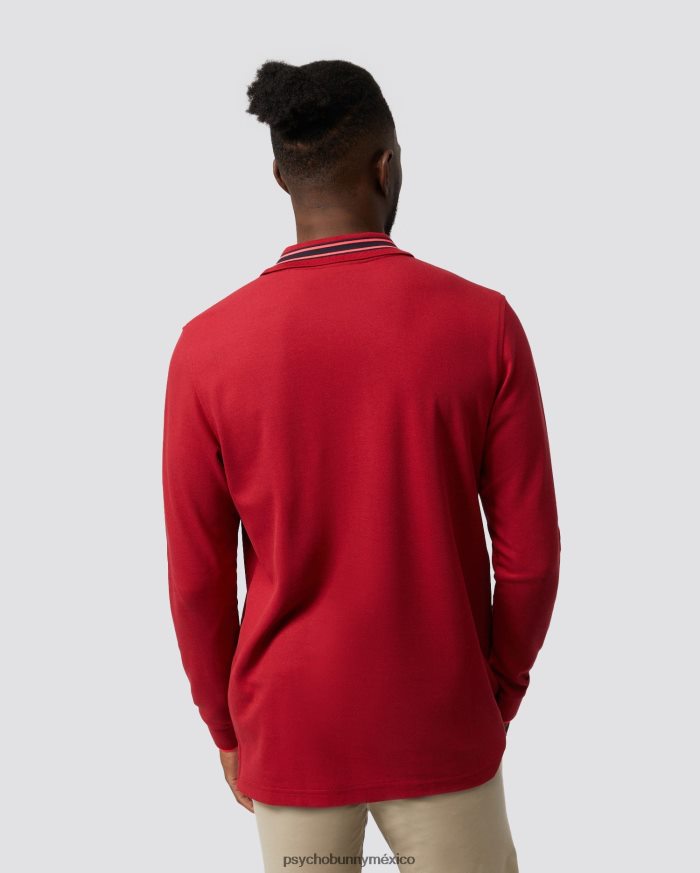 polo de manga larga a rayas con cuello estacada para hombre río rojoR46422104 Psycho Bunny