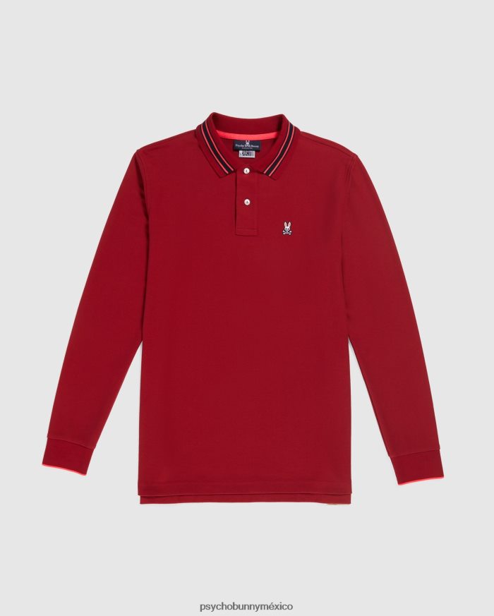 polo de manga larga a rayas con cuello estacada para hombre río rojoR46422104 Psycho Bunny