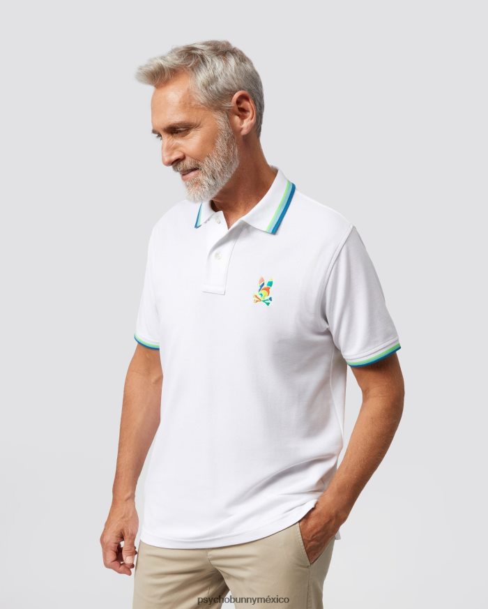 polo hilsboro de manga corta con cuello a rayas para hombre blancoR46422100 Psycho Bunny