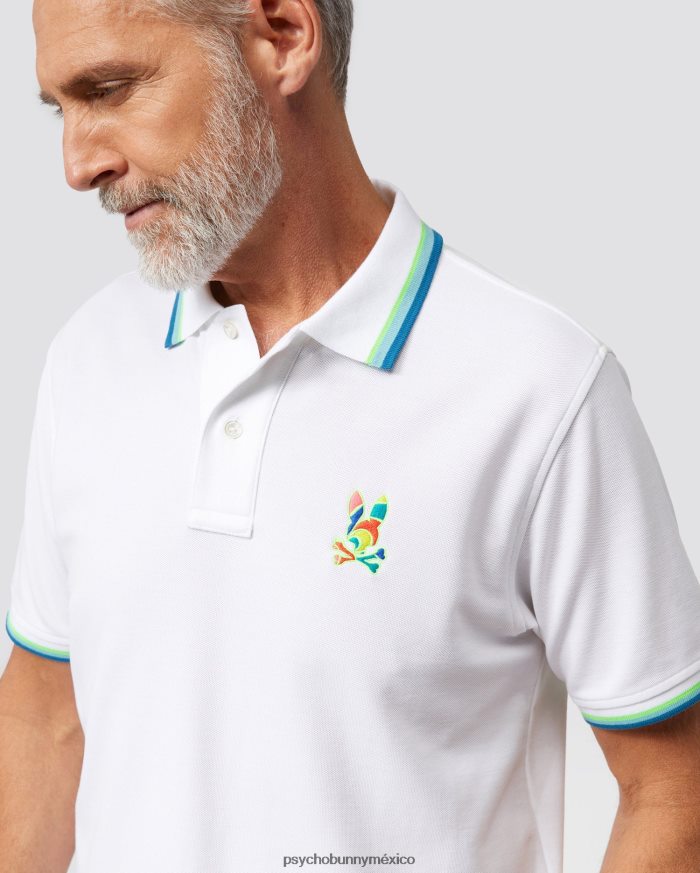 polo hilsboro de manga corta con cuello a rayas para hombre blancoR46422100 Psycho Bunny