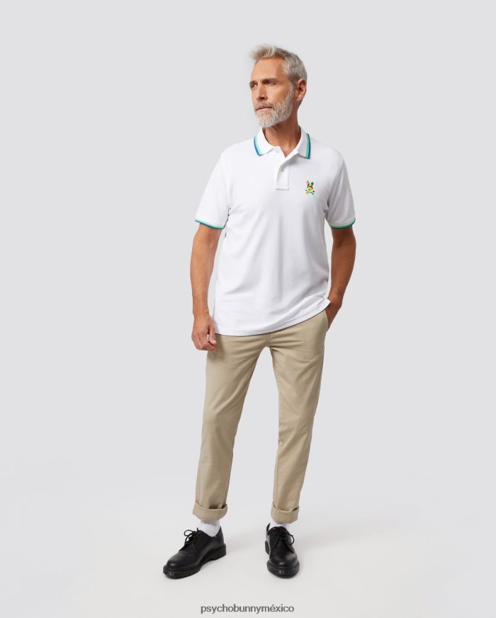 polo hilsboro de manga corta con cuello a rayas para hombre blancoR46422100 Psycho Bunny