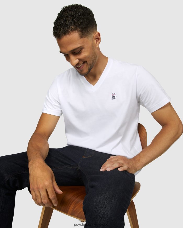 camiseta clásica con cuello en v para hombre blancoR46422276 Psycho Bunny
