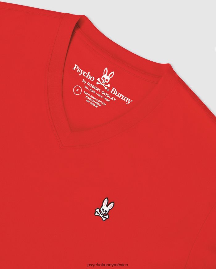 camiseta clásica con cuello en v para hombre rojo brillanteR46422265 Psycho Bunny