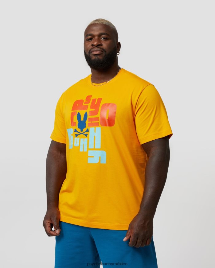 camiseta con gráfico flocado de lyons grandes y altos para hombre azafránR46422439 Psycho Bunny