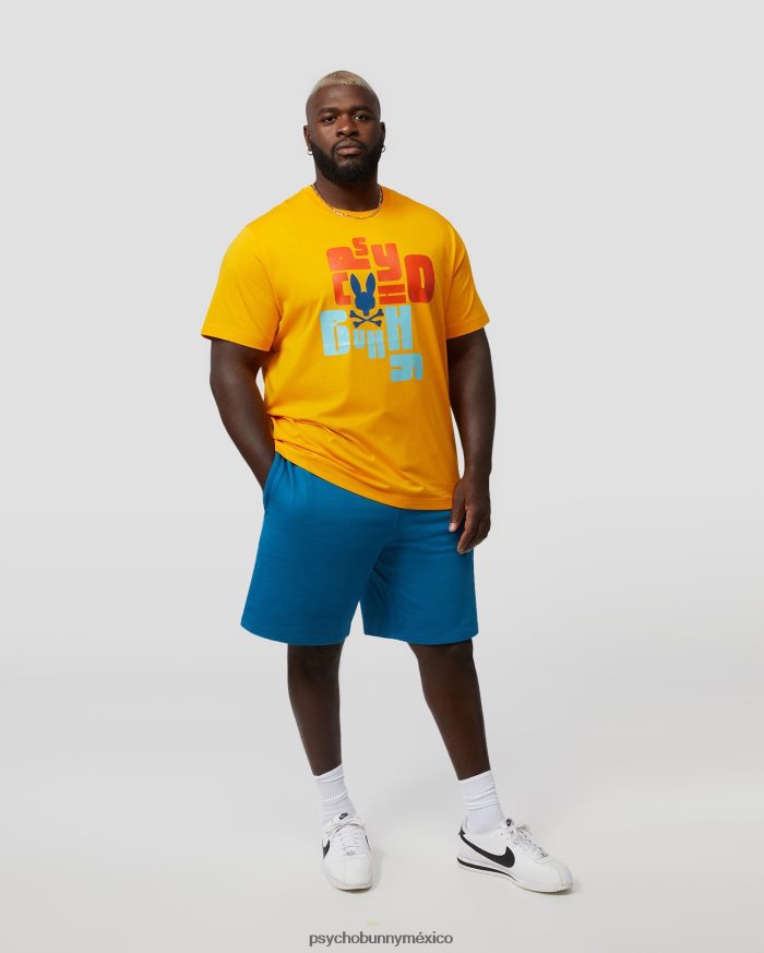camiseta con gráfico flocado de lyons grandes y altos para hombre azafránR46422439 Psycho Bunny