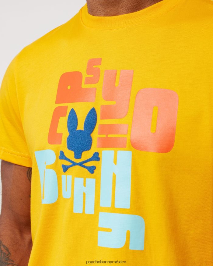 camiseta con gráfico flocado de lyons para hombre azafránR46422275 Psycho Bunny