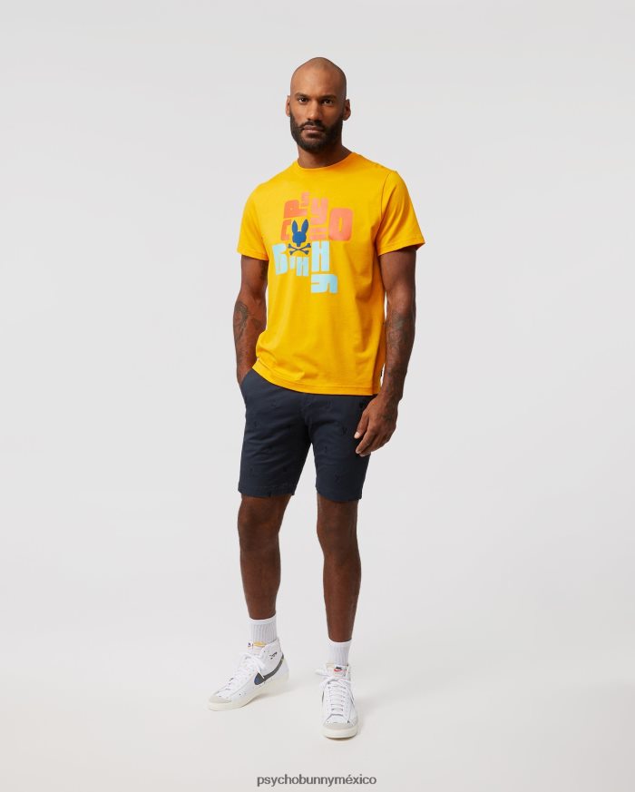 camiseta con gráfico flocado de lyons para hombre azafránR46422275 Psycho Bunny