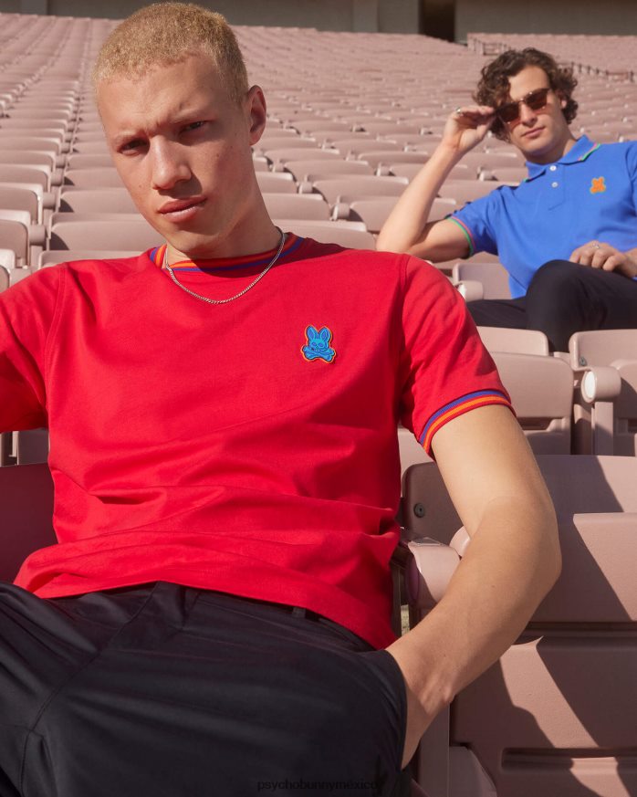 camiseta de moda de bancos para hombre rojo rubíR46422123 Psycho Bunny