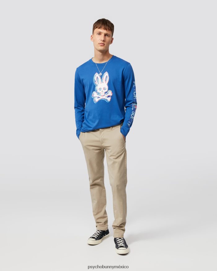 camiseta gráfica de manga larga meyer para hombre azul niloR46422203 Psycho Bunny