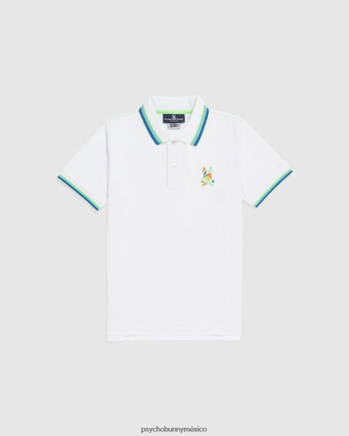 polo hilsboro de manga corta con cuello a rayas para niños blancoR46422553 Psycho Bunny